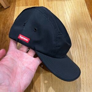 Supreme Black rubber logo camp Cap